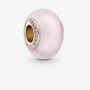 Charm De Cristal Murano Rosa Mate Recubrimiento en Oro Rosa de 14k